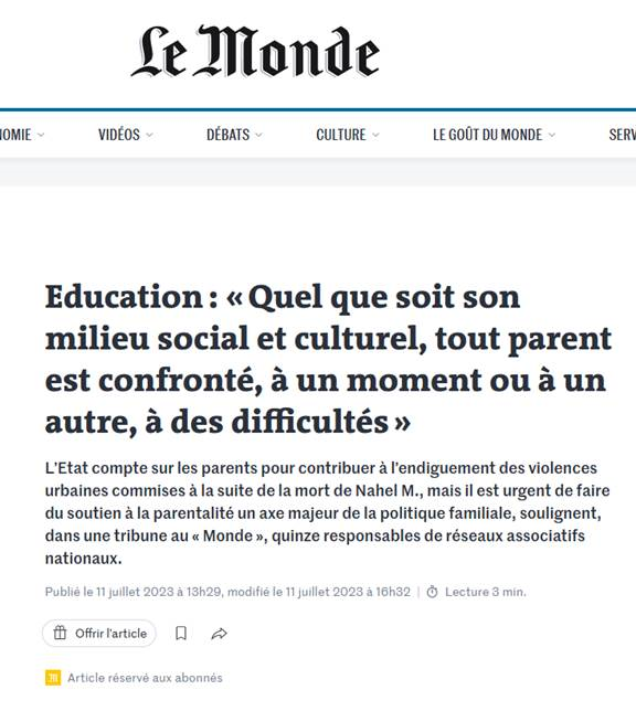 article de l'hebdomadaire du monde